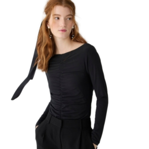 J. Crew Ruched Midline Long Sleeve Blouse In Black Size Medium